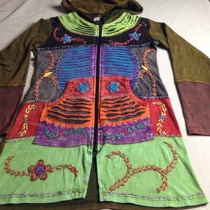 Vintage Bohemian PEACE FROM NEPAL BEAUTIFUL HOODIE BEAUTIFUL COLORS
